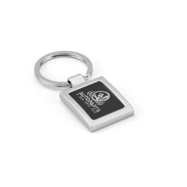 Chaveiro Gravação A Laser Metal Modelo Quadrado Cromado Com Detalhe Preto - 1x0 - (A Partir de 10 unid)